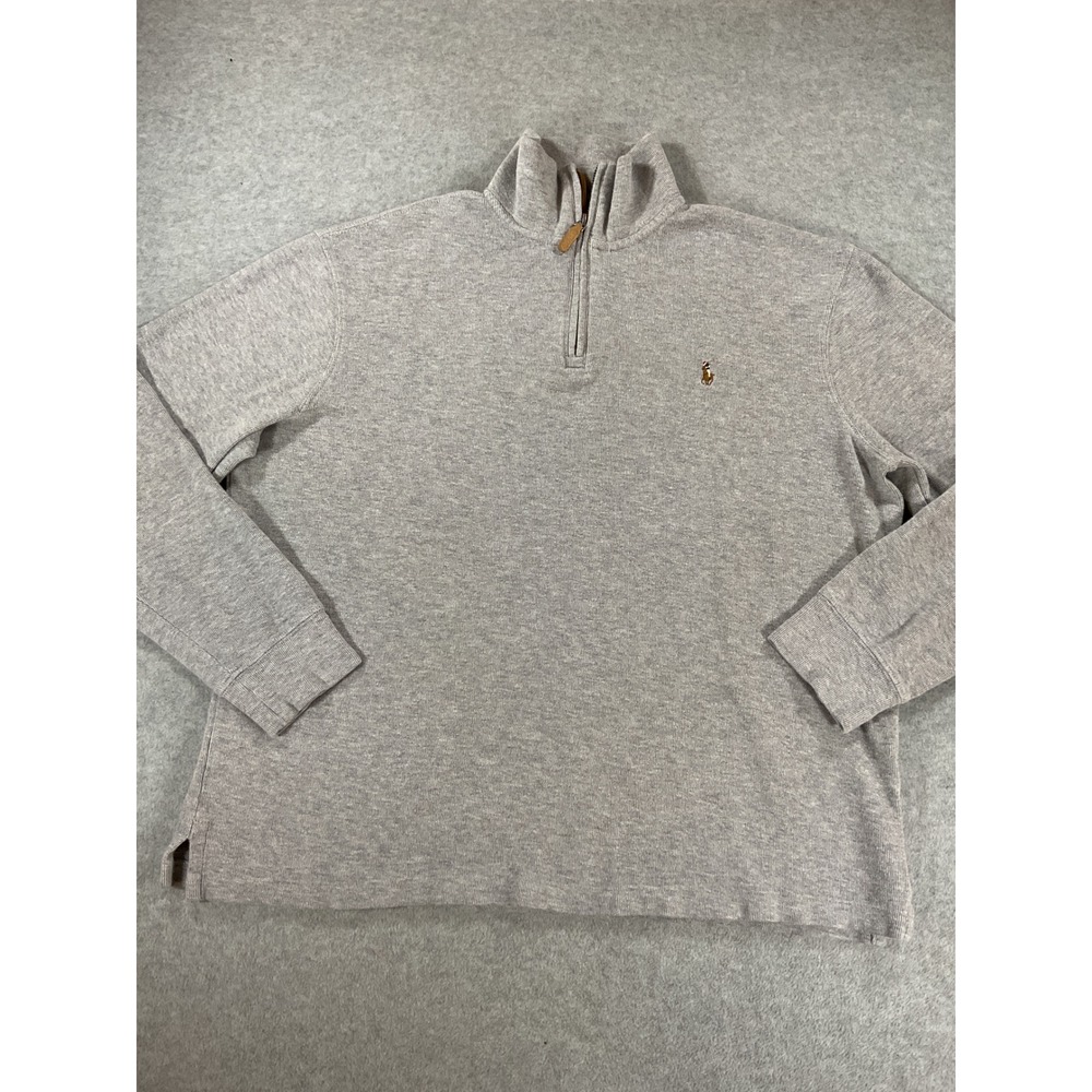 Polo Ralph Lauren Mens Large Grey Estate Rib Quarter Zip Pullover Cotton 2767